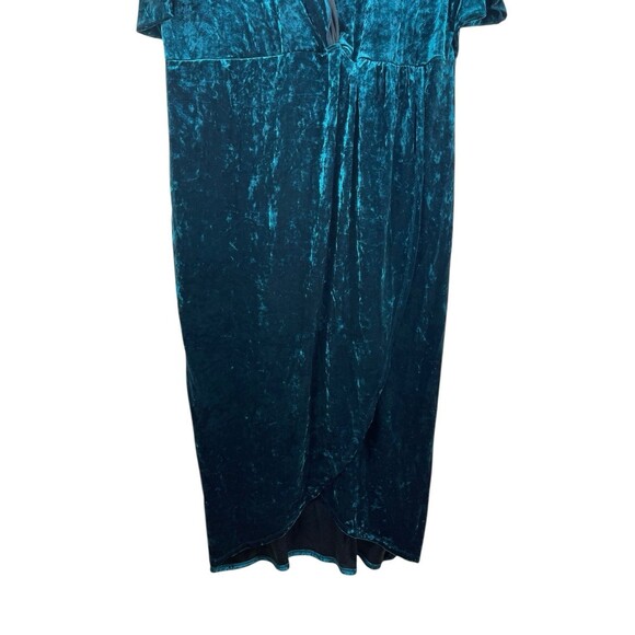 Joanna Hope Teal Crushed Velvet Wrap 20 Midi Dress Short Sleeve Holiday Party - Picture 3 of 14